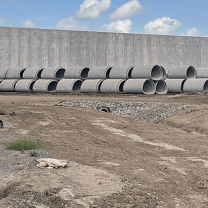 First Solar Louisiana - sitework photo. Concrete pipe installed by LEMOINE, delivered by QSM